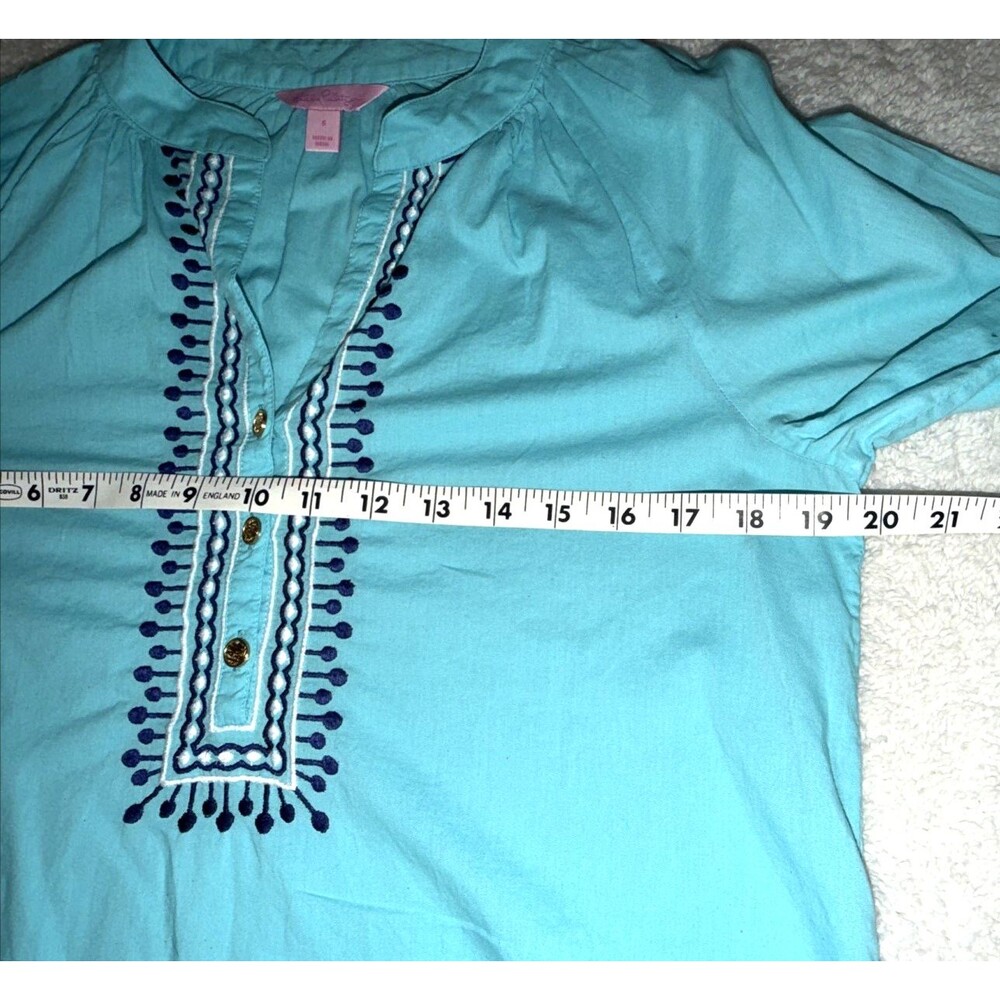 Lilly Pulitzer Top Blouse Embroidered Size S Lightweight Tunic Blue Elsa Cotton - Picture 4 of 10
